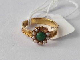 A Antique Gold Pearl And Turquoise Ring Size L 1.7 Gms