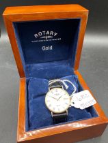 A Gents Rotary Wrist Watch With Seconds Sweep And Date Aperture In Rotary Box 9Ct