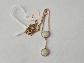 A Two Stone Opal Pendant Necklace 9Ct 16 Inch