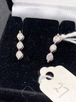 A Pair Of Three Stone Diamond Drop Earrings 9Ct