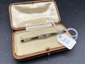 A Art Deco Platinum Diamond And Tourmaline Brooch 18Ct Gold In Original Box