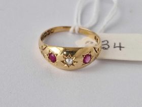 A Ruby And Diamond Gypsy Set Ring 1899 18Ct Gold Size S 2.8 Gms