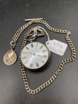 A Silver Pocket Watch With Good Watch Albert And Fob No 20033