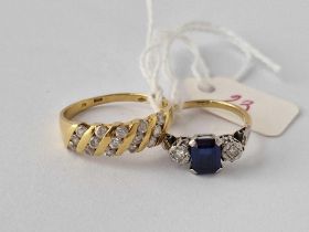 Two Diamond And Stone Set Rings 18Ct Gold Sizes L And T 6.5 Gms Inc.