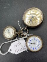 Three Ladies Silver Fob Watches