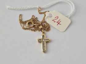 A Diamond Cross On Chain 9Ct 18 Inch 2.8 Gms