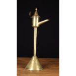 A Tall Late 18th/Early 19th Century Dutch Sheet Brass 'Snotneus' Oil Lamp on a conical foot, 18½" (