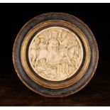 A 14th/15th Century French Alabaster depicting a hunting scene with figures on horseback,