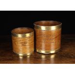 Two 19th Century Dutch Brass Bound Bentwood Measures. The 5 & 10 Litre iron-rimmed cylindrical