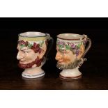 Two 19th Century English Pearlware Satyr Character Jugs. Each hand painted in polychrome enamels and