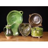 A Collection of 19th Century green & Brown Glazed Earthenware. To include a twin handled drainer