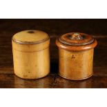 A 19th Century Turned Boxwood Jar of cylindrical form with tightly fitting slightly domed lid and