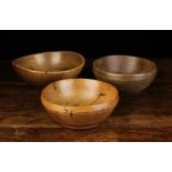 Three 19th Century Treen Bowls with ring turned decoration. The largest 3" (7.