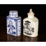 A Wedgwood Cream-ware Tea Canister Circa 1800, bat printed with a shepherd resting in landscape to