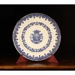 An Extremely Large 18th Century Rouen Blue & White Faience Armorial Charger, Circa 1720. Elaborately