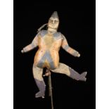 A 19th Century Painted Pine Pull-String Jumping Jack Harlequin, 13" (33 cm) in length.