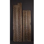 Two Tall 17th Century Oak Folk Art Panels enriched with palmate carving. The tallest carved with a