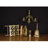 A Group of Metalware: A Small 18th century Brass Wall Sconces with three scrolling candle arms