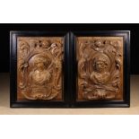 A Pair of Large & Imposing 17th Century Flemish Oak Panels, boldly carved in relief with the busts
