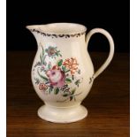 An 18th Century Cream-ware Baluster Jug, Circa 1780. Hand painted with bouquets of flowers and