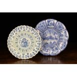 Two German Faience Blue & White Dishes, Circa 1700. The larger one having a lobed border,