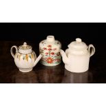 Three Pieces of George III Creamware Pottery; two small teapots and a tea canister: A small and