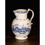 A Large 18th Century Lowestoft Blue & White Porcelain Jug, Circa 1760. The cylindrical neck and