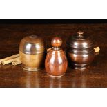 Two 19th Century Treen Ointment Jar & Covers 4" (10 cm) high & A 19th Century French Turned