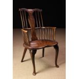 A Rare 18th Century Ash & Elm Windsor Armchair. The twin arched cresting rail above a vase shaped