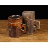 Two 19th Century Dug out & Turned Half Pint Measures having pierced lug handles and Victorian