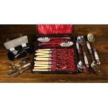 A Small Group of Boxed Silver Plated Cutlery: A Set of Six Knives & Forks & a pair of berry serving