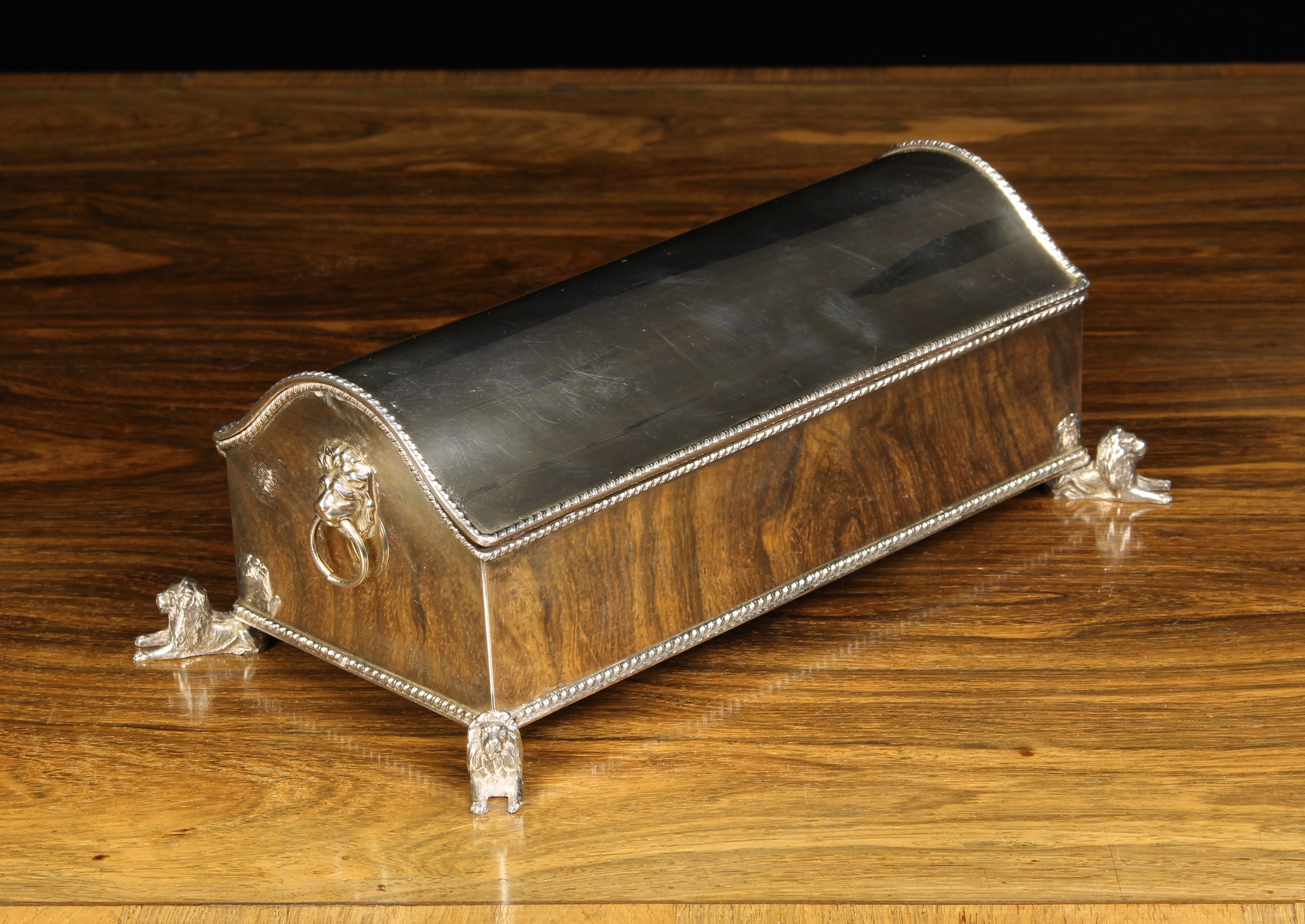 A Silver Plated Dish Box of rectangular form having a sweeping dome lid,