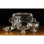 A Group of Silver Plated Wares: A Large Victorian Tray of rectangular form engraved with garlands