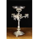A Victorian Silver Plated Centre Piece with a cut glass dish raised upon a fluted column bearing