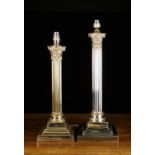 Two Silver Plated Corinthian Column Table Lamps.
