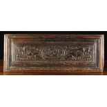 A 16th Century French Carved Oak Coffer Front.