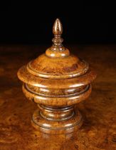 An 18th Century Beautifully Patinated Turned Burr Walnut Tobacco Jar & Cover.
