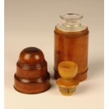 A Fine & Rare 19th Century Figured Boxwood Bottle Case with Pills Compartment to the screw-off base.