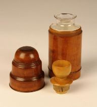 A Fine & Rare 19th Century Figured Boxwood Bottle Case with Pills Compartment to the screw-off base.
