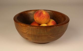 A Good 19th Century Elm Bowl with a turned and raised flat bottom and ring turned grooves to the