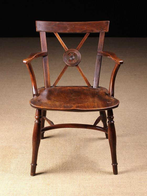 Two Unusual 19th Century Fruitwood & Elm Square-backed Windsor Chairs; an armchair and side chair, - Image 2 of 2