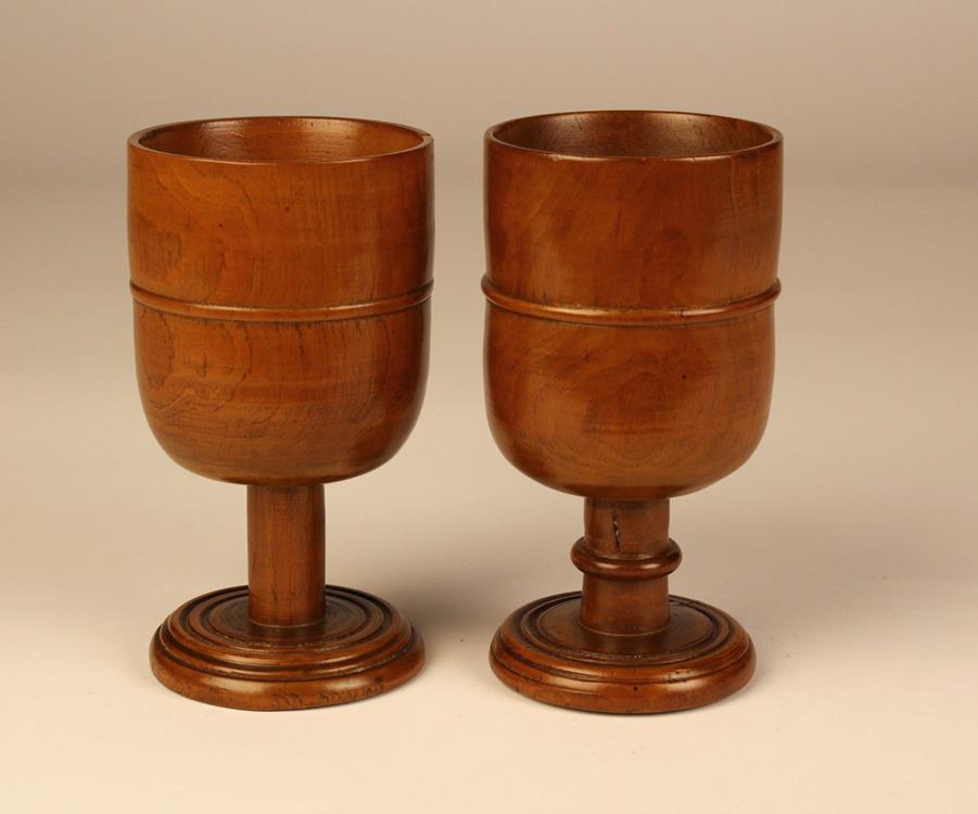 A Near Pair of Late 18th/Early 19th Century Fruitwood or Sycamore Goblets.