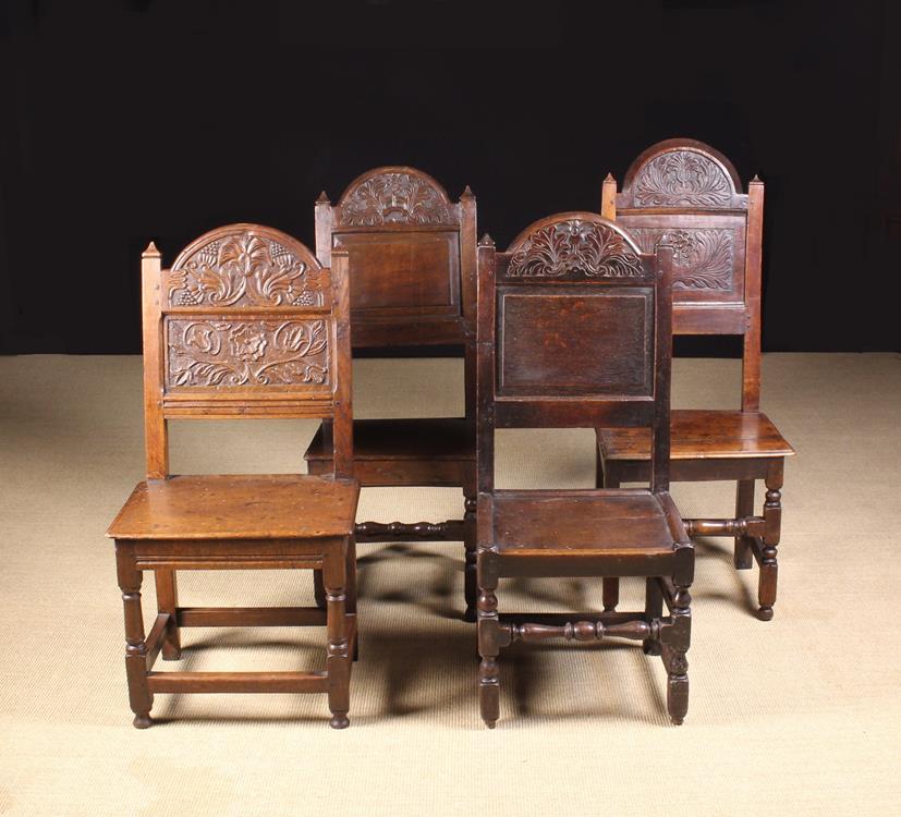 Four English Joined Oak Side Chars attributed to Lancashire, late 17th/early 18th century.