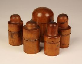 A Collection of Five Miscellaneous 19th Century Boxwood Bottle Cases (lacking bottles),