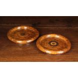 A Pair of 19th Century Turned & Inlaid Burr Wood Coasters.