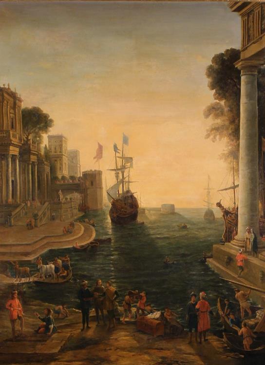 After Claude Lorrain (1604/5-1682) An 18th Century Oil on Canvas depicting Ulysses Returning - Image 2 of 2