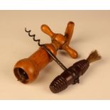 Two Antique Corkscrews: A Fine 19th Century Boxwood Double-action Corkscrew with ring turned bands