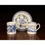 Two 18th Century Worcester Blue & White Coffee Cans and a Patty Pan, with chinoiserie decoration.