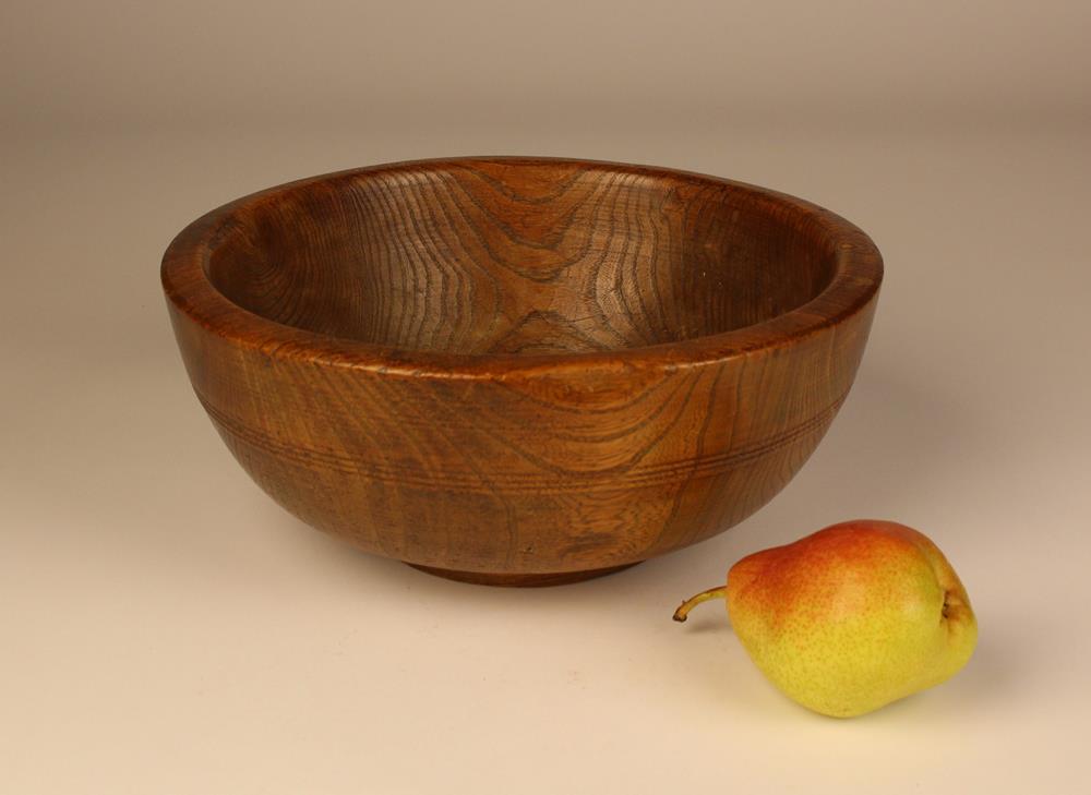 A Good 19th Century Elm Bowl with a turned and raised flat bottom and ring turned grooves to the - Image 2 of 2