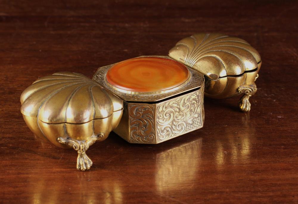 A Fine Quality Antique Gilt Bronze Table-top Triple Compartment Snuff Box.